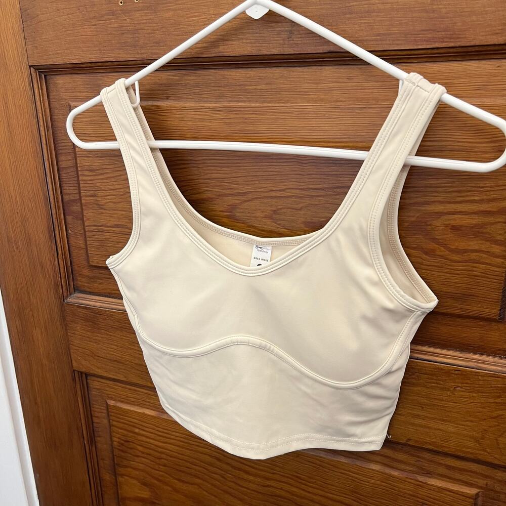 GOLD HINGE Lined Crop Top Bra (Light Cream) sz S NWT's $44 - Picture 2 of 10